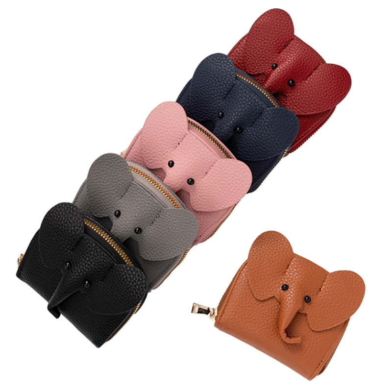 Business Card Holder Female Cow Leather Credit Card Wallet Elephant Pattern Zipper Change Small Bag Women Bank Credit Card Case