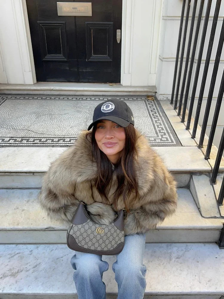 RR2887 Retro Short Faux Fur Bomber Jacket Womens Zipper Closed Fake Fox Fur Winter Coat Womens Faux Raccoon Fur Leather Jacket 241107