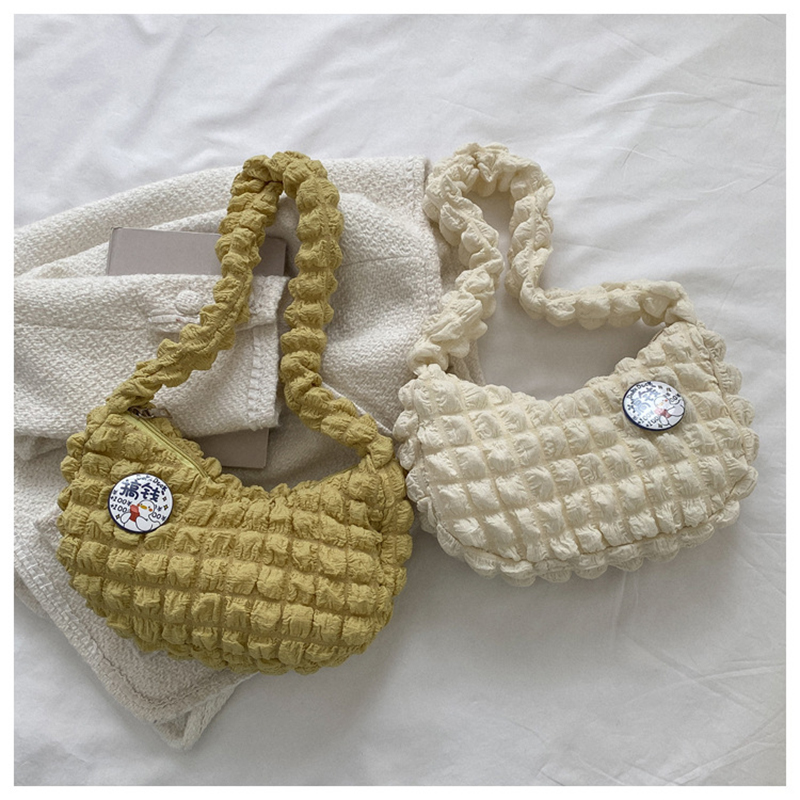 Soft Cloud Bubbles Ruched Handbags for Woman Girls Quilted Padded Underarm Bag Pouch Casual Shopping Shoulder Bag Cute Purse