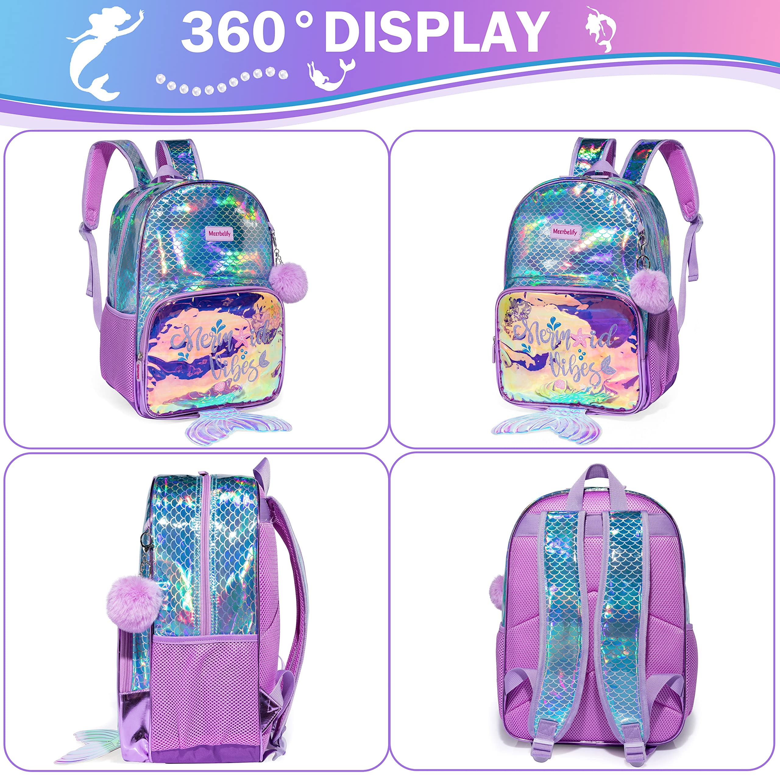 Backpack for Gilrs School Backpacks with Lunch Box for Elementary Kindergarten Student Cute Kids Bookbag for Girls