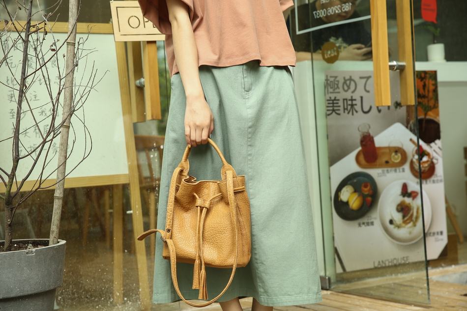 Vendange fashion multipurpose totes drawstring simple genuine leather women bag shoulder bag 2541