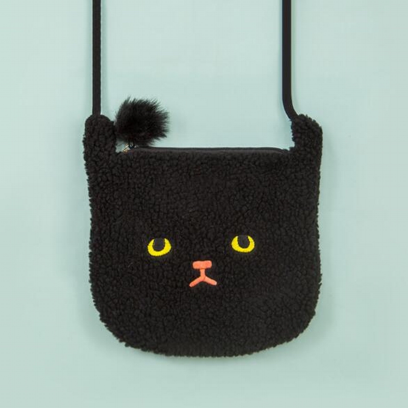 Cute Animal Flannel Shoulder Bags for girls Hair ball Decorate Pink White Black Grey Messenger Bags Winter Hot Sell