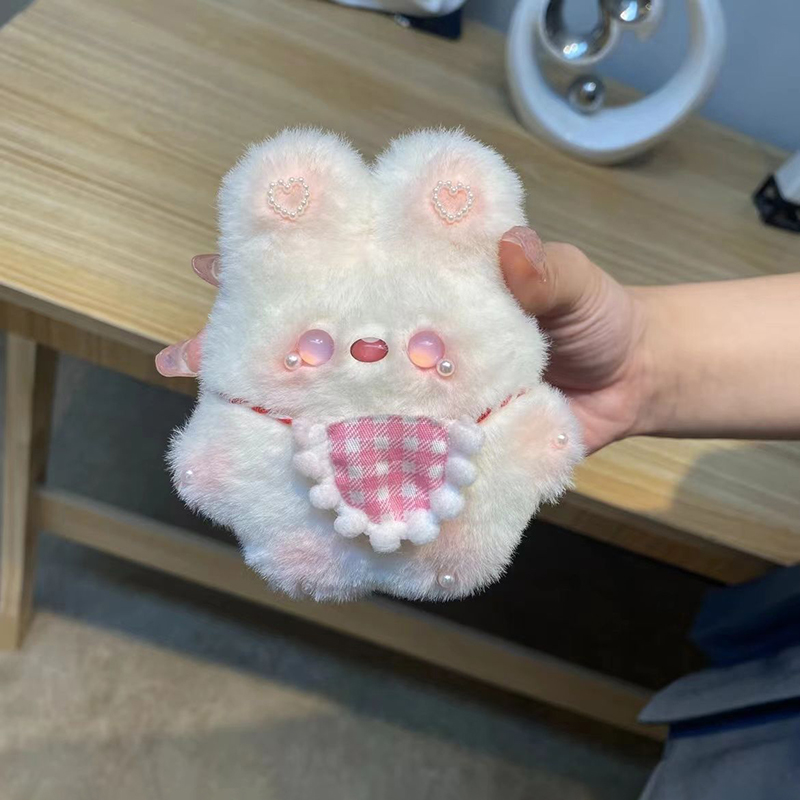DIY Cartoon Plush Bib Rabbit Doll Toy Keychain Cute Bag Pendant Charms Car Keyring For Women Kawaii Gift