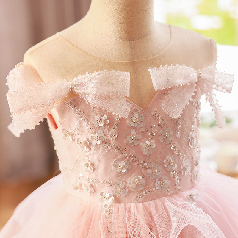 2024 pink Ball Gown Flower Girl Dresses sequined Ruffles Combined Colorful Hand Made Floral Baby Pageant Gowns Customize First Communion Party new sex