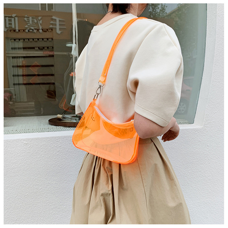 Transparent Vintage Handbags Crossbody Bag for Women Candy Color Fashion Mini Shoulder Messenger Bag PVC Jelly Tote Underarm Bag