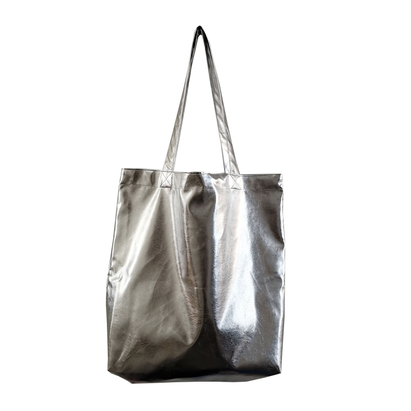 Women Gold Silver Pu Leather Shoulder Bag Simple Casual Environmental Reusable Shopping Bag Lady Tote Bag With Pocket Sale Items
