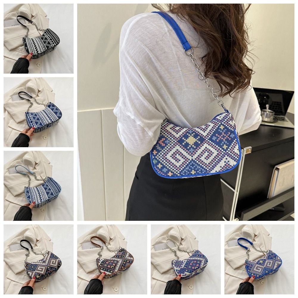 Embroidery Ethnic Style Canvas Bag Fashion Handbag Print Printing Shoulder Bag Large Capacity Portable Shopping