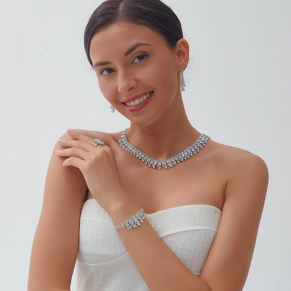 ly arrived cubic zirconia necklace and earring bridal jewelry set suitable for womens dance wedding and party accessories free delivery 241106