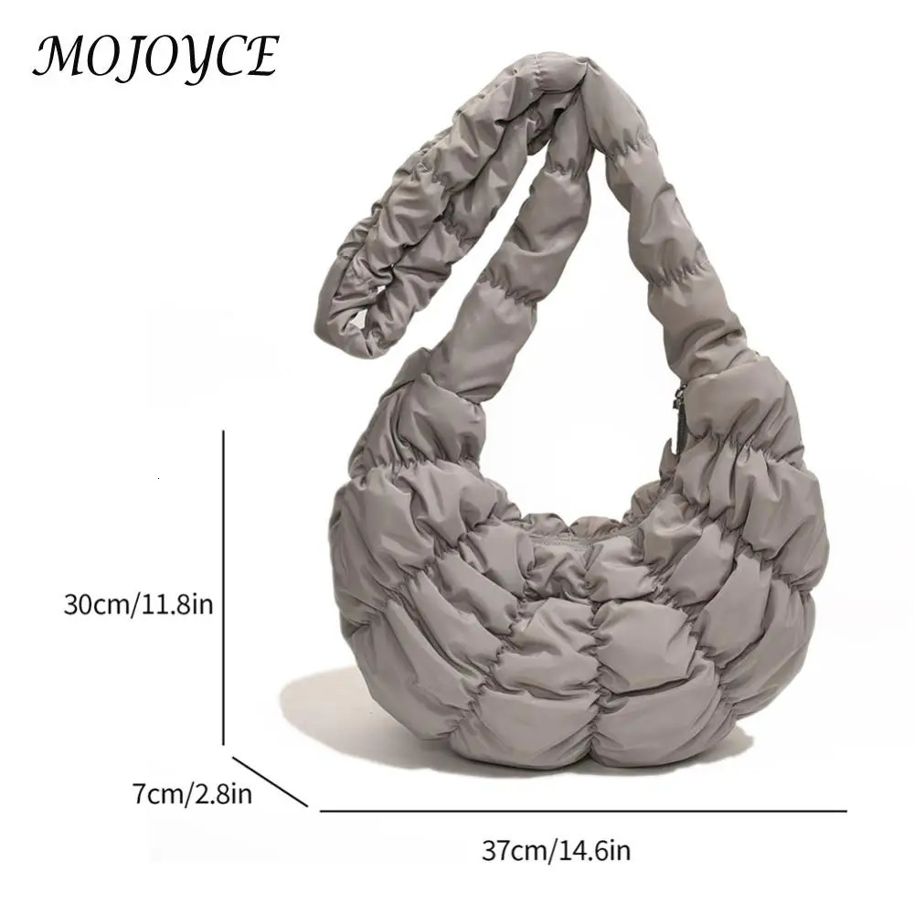 Ruched Cloud Trendy Crossbody Bag Nylon Garbage Bag Large Capacity Fashion Stray Bag Solid Color Crescent Bag 241106