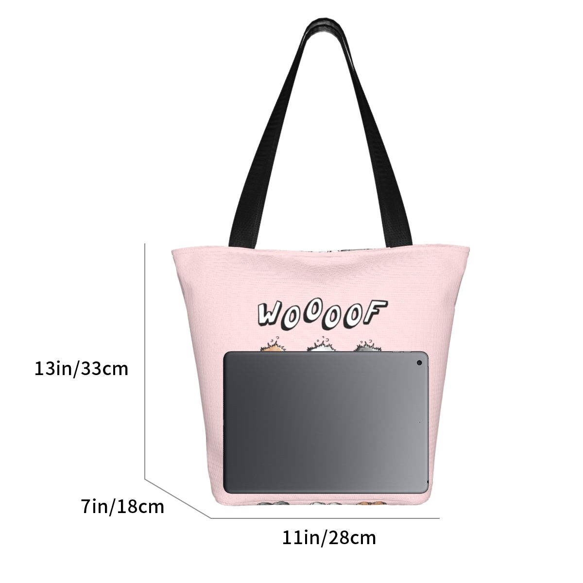 Funny Printed Woof Poodles Shopping Tote Bags Recycling Canvas Shoulder Shopper Cartoon Poodle Dog Handbag