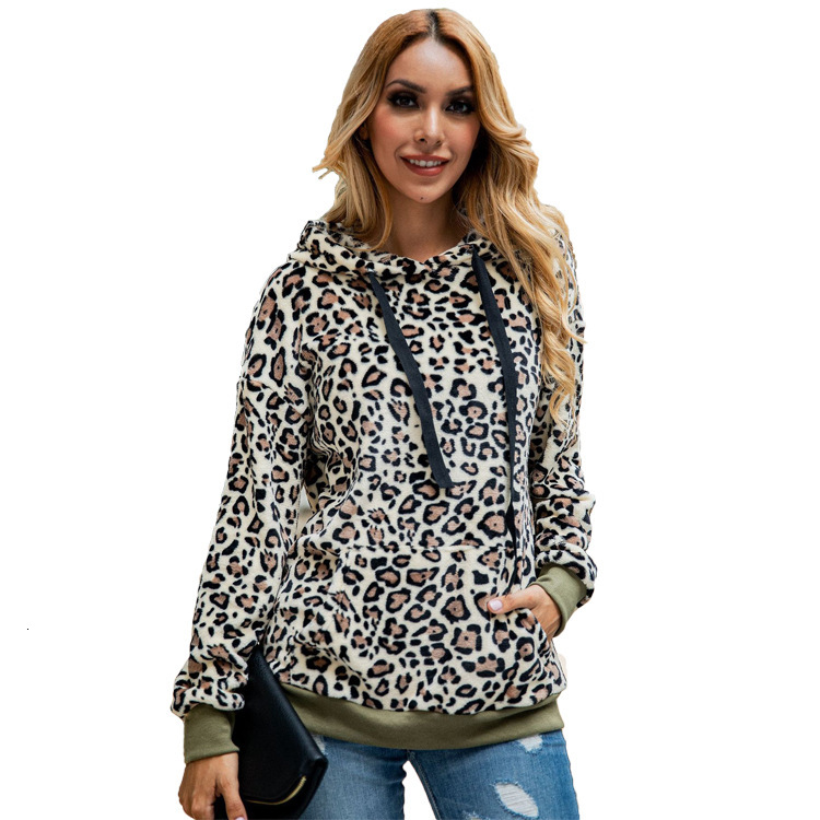 New designer autumn and winter sexy leopard print pocket hooded long sleeved women's top sportswear trend hoodie