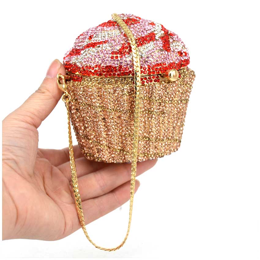 Fashion Cupcake wedding of high-grade hot drilling dinner crystal clutch bag red cakes evening bags stylish diamond party bag