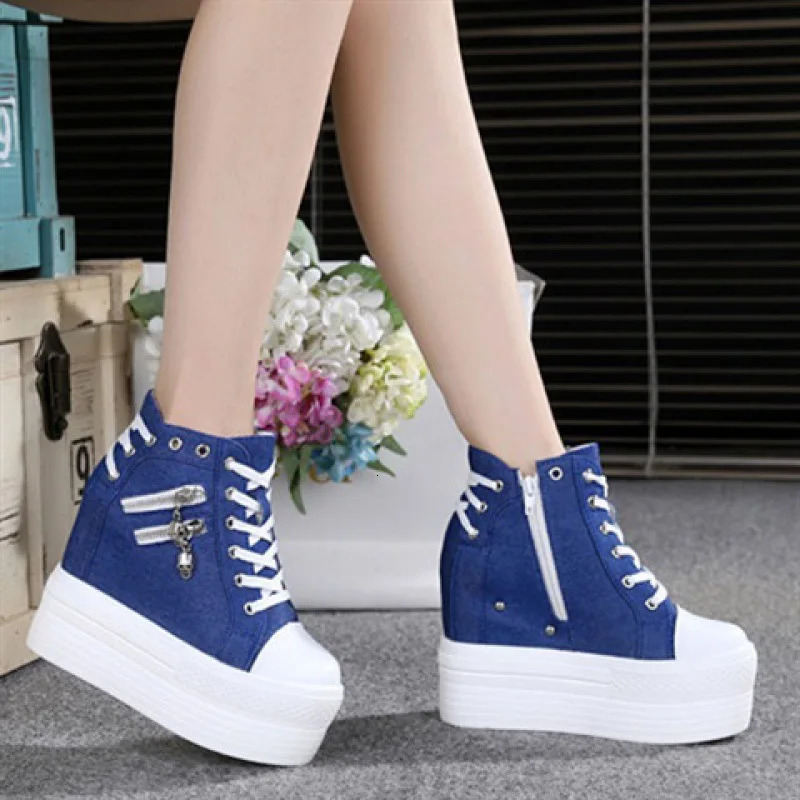 Classic Hidden High Heels Platform Sneakers Womens Breathable Wedge Canvas Shoes Womens Casual Boots Autumn Zapatos Mujer 241106