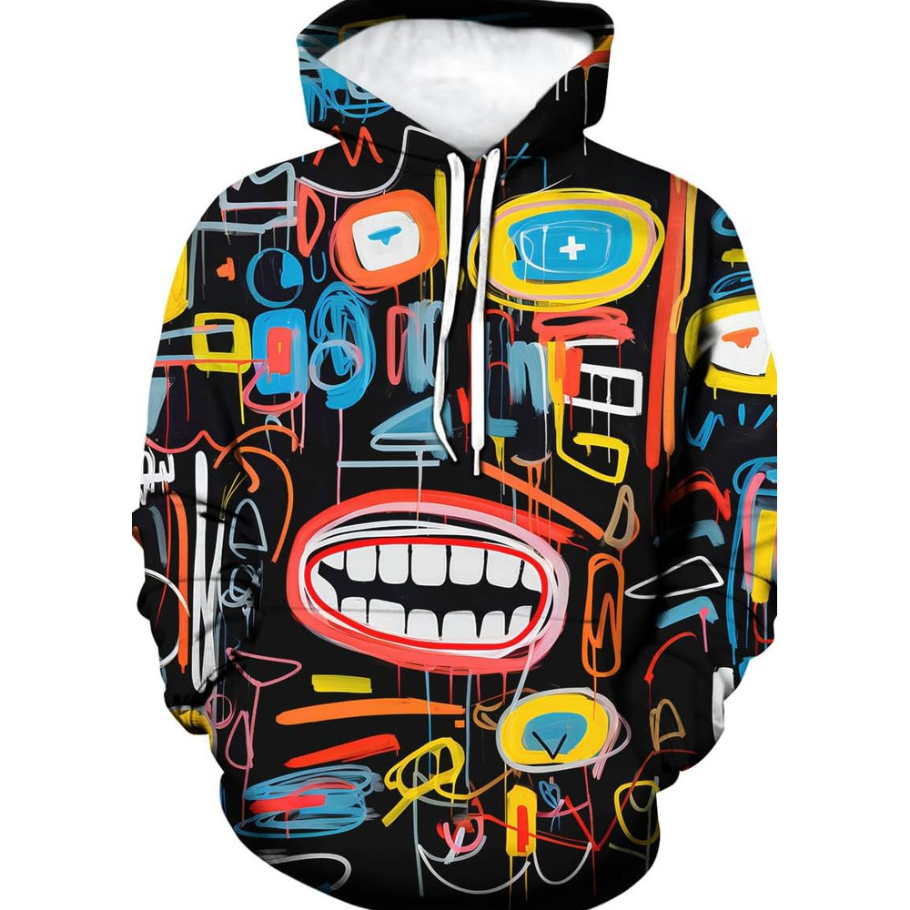 Hoodie for Mens Womens Mens Colorful Comic Graffiti Print Hoodie Hoodies Magic Trippy Graffiti Graphic Sweatshirts Pullover Graphic Cool colored patte