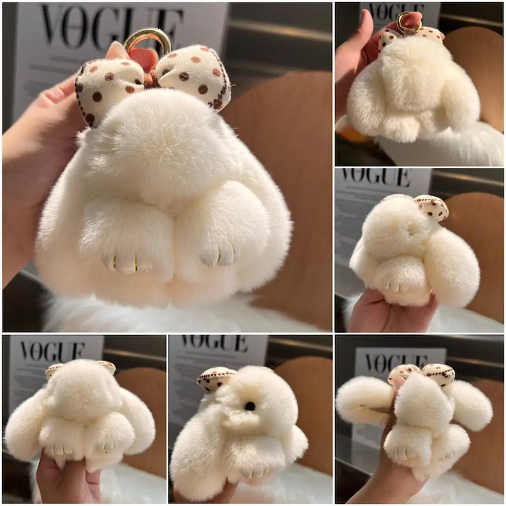 Hair Bow Rabbit Fur Keychain Cute Fluffy Rabbit Keychain Bag Charm Alloy Ring Plush Rabbit Keychain Jewelry Gift 241107