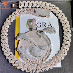 Fashion Design Solid Sier Gra Moissanite 18mm 20mm Wide Iced Out Pendant Necklace Cuban k Chain for Rapper