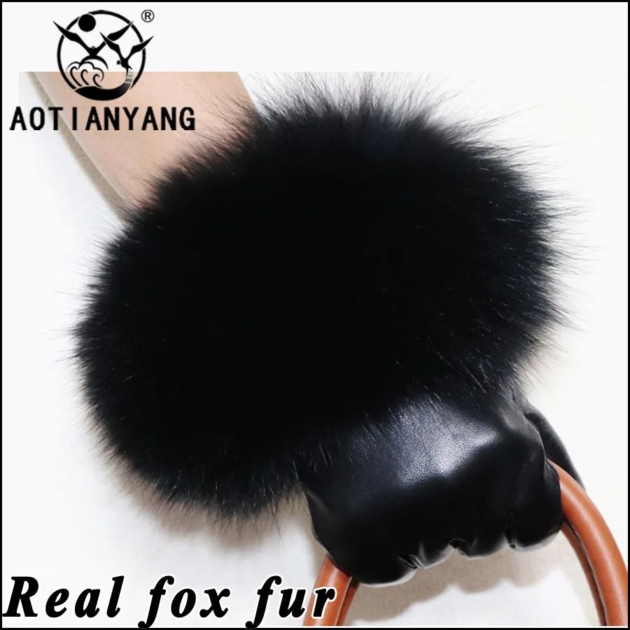 color womens leather sheepskin gloves for winter warmth thick touch screen high-end fox fur gloves fashionable and 241106