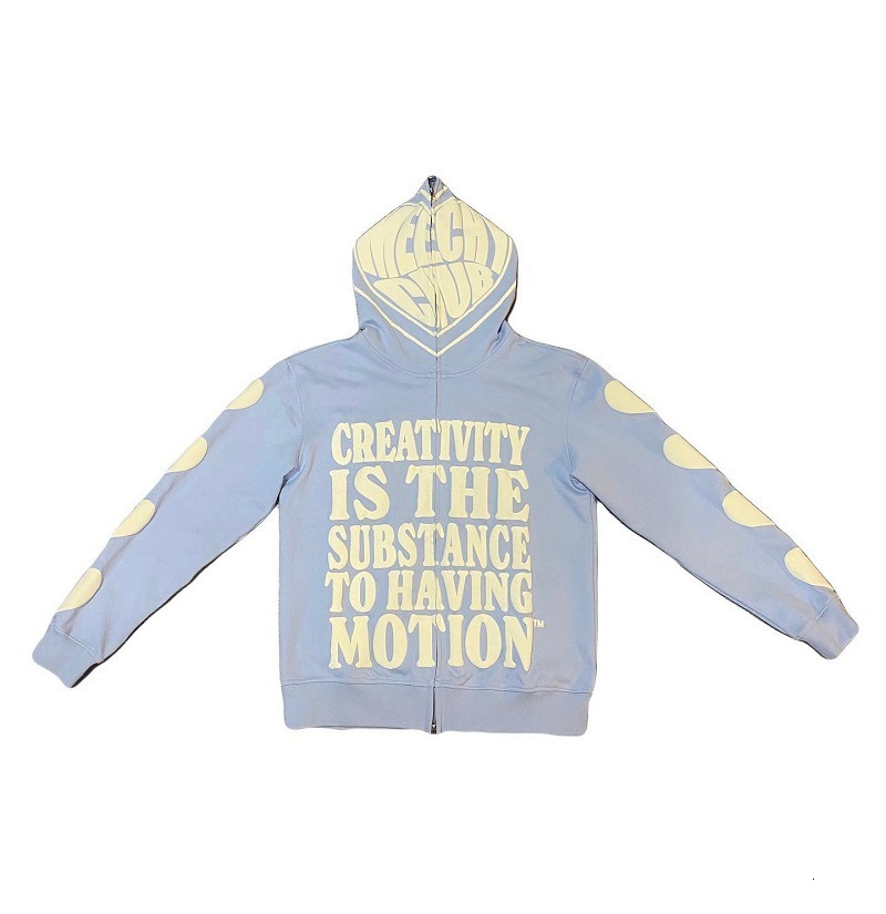 New Designer Street Trend Y2K Gothic Punk Hip Hop Fashion Zipper Digital Printed Hoodie Released Trendy T-shirt