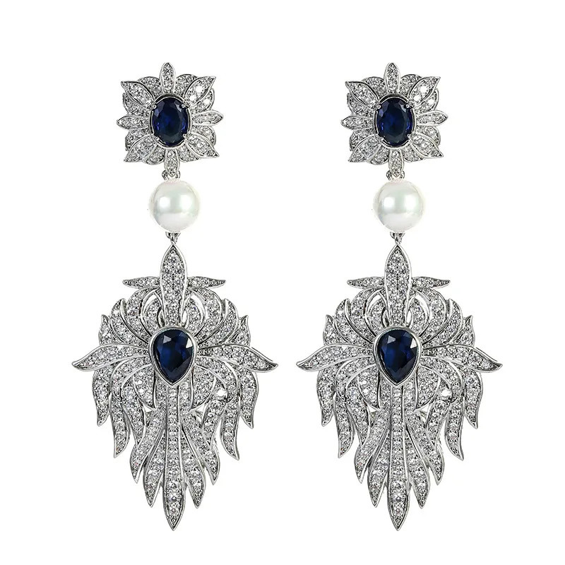 French Vintage Pearl Necklace Earring Set Flower Square Zircon Necklace Fashion Light Necklace 241106