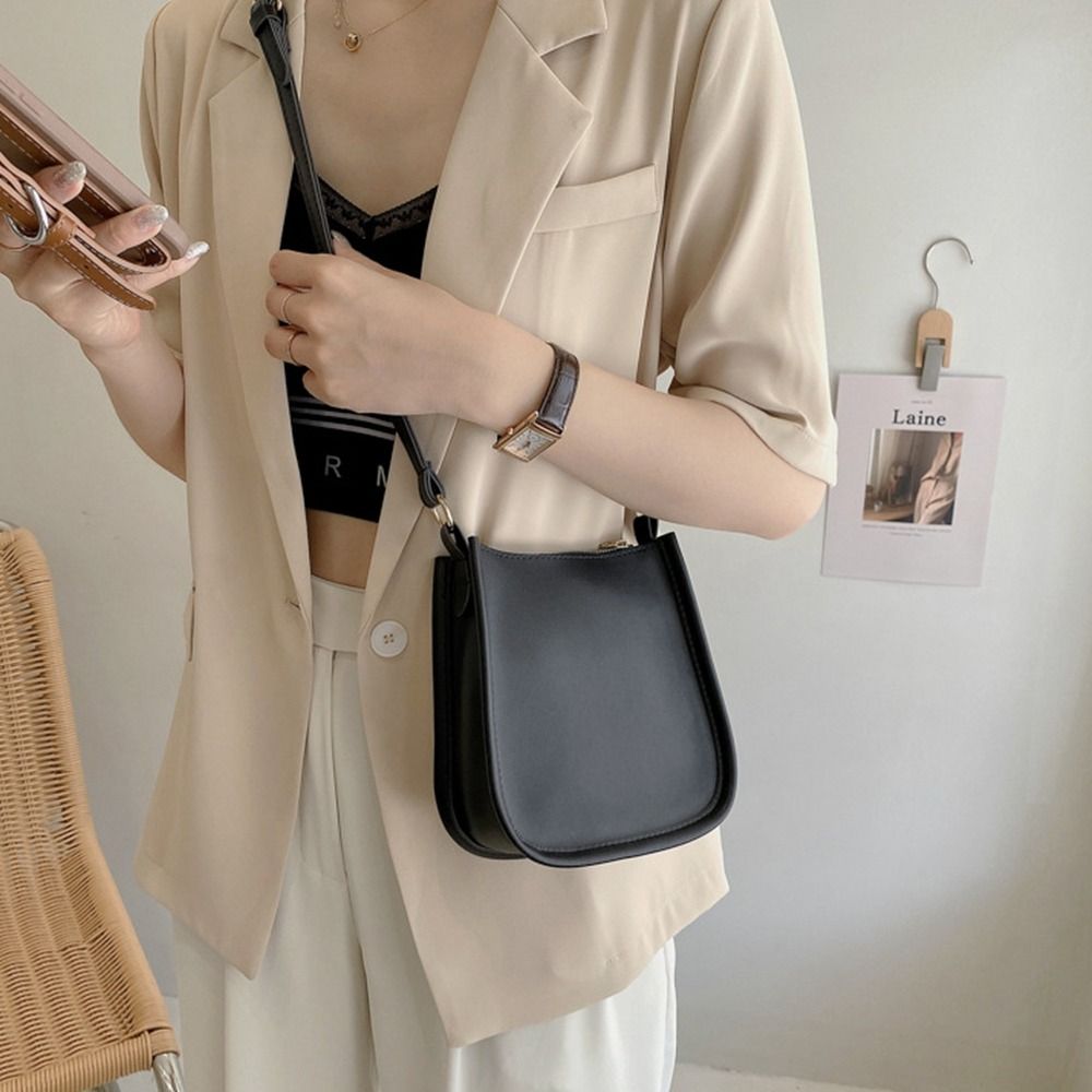 Black Small Square Bag Simple Mobile Phone Bag Pu Leather Crossbody Bag Handbag White Shoulder Bag Outdoor