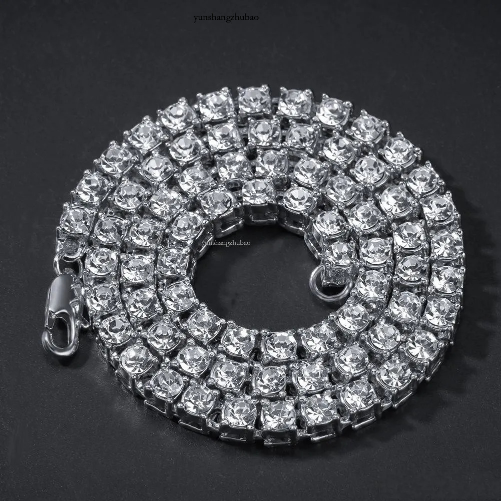 Designer mens hiphop chains dia one row tennis hip hop jewelry necklace 3mm 4mm sier rose gold crystal chain necklaces Free shipping