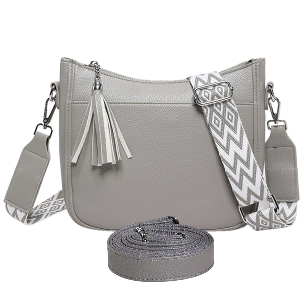 Simple Shoulder Bag PU Leather Casual Shoulder Purse with Wide Strap Cell Phone Purse with Tassel Satchel Purse for Women