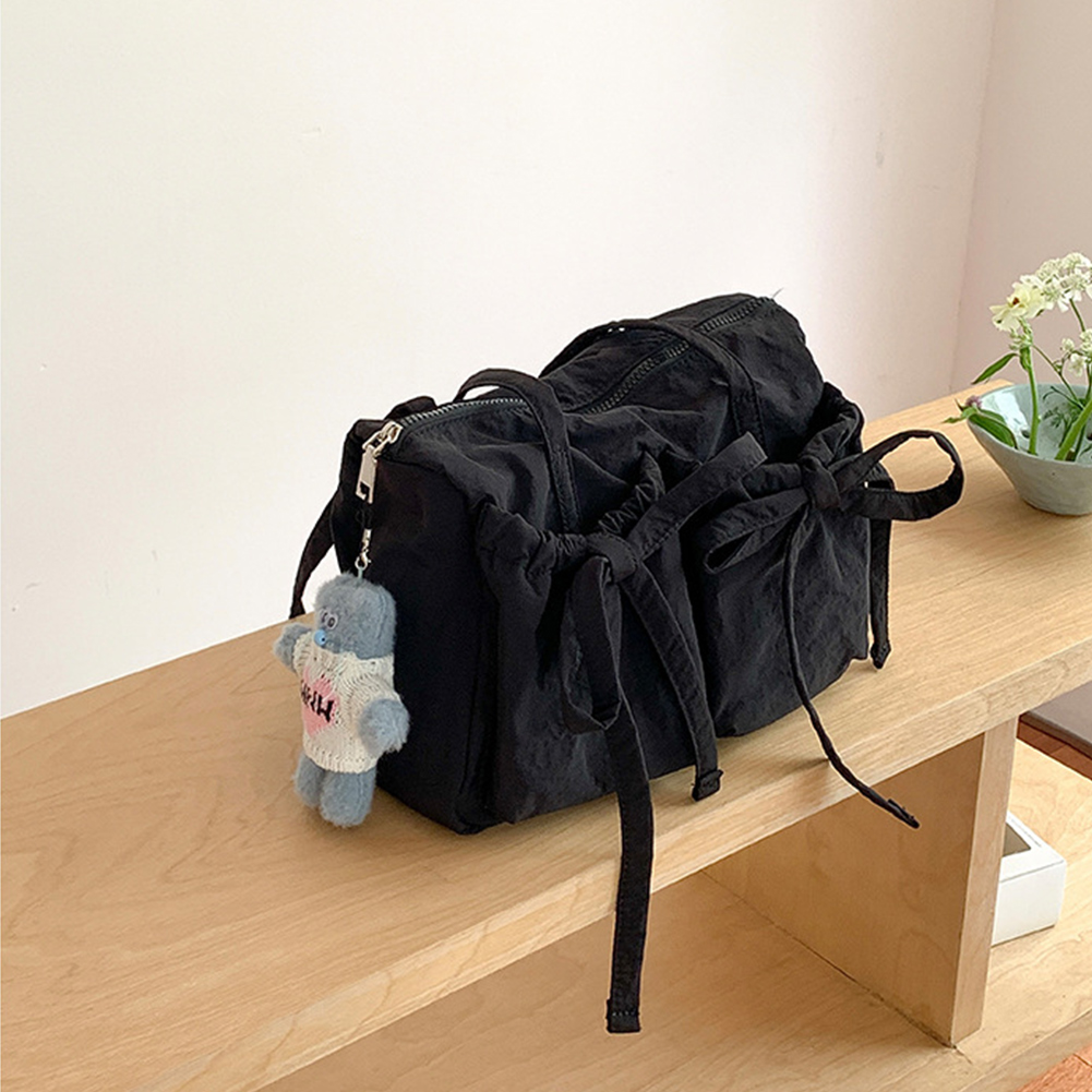 Women Casual Tote Handbag Zipper Closure Simple Shopping Bag Solid Color Nylon Grocery Purse Girls Outdoor Daily Bag