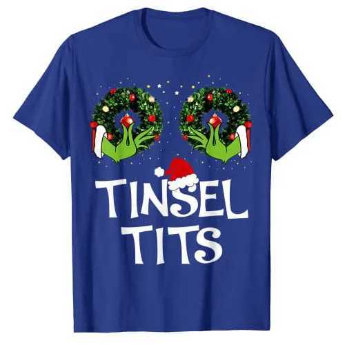 Jingle Balls Tinsel Tits Fun Matching Couple Chestnut T-shirt Christmas Pajamas Womens Christmas Gift Y2k Top BF GF Graphic T-shirt X241107