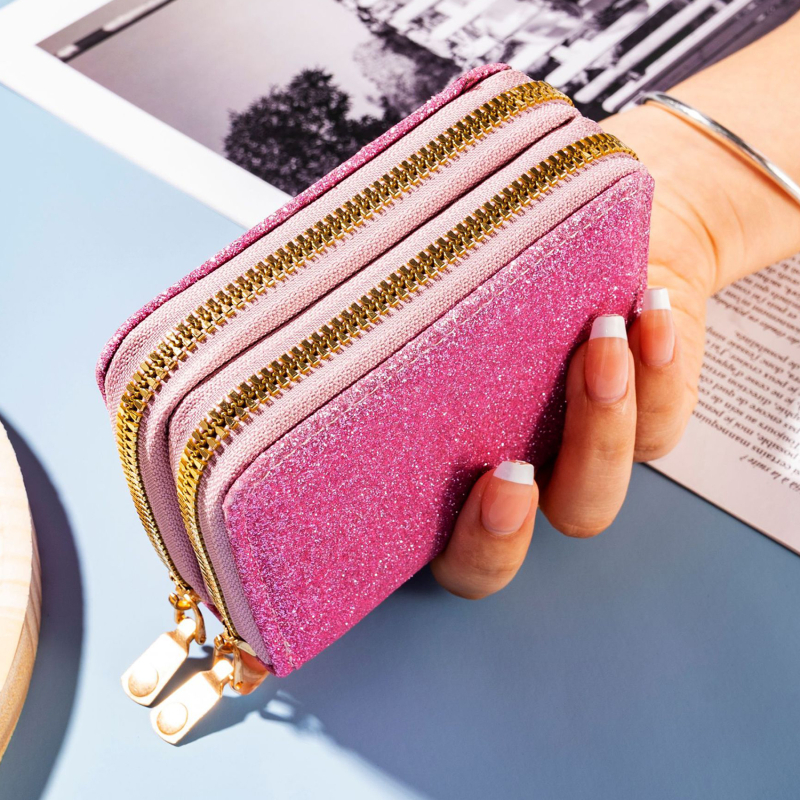 Women's Double Zip Organza Card Bag Full Of Stars Flash Card Holder Multi-card ID Bag Fashion Lady Bag