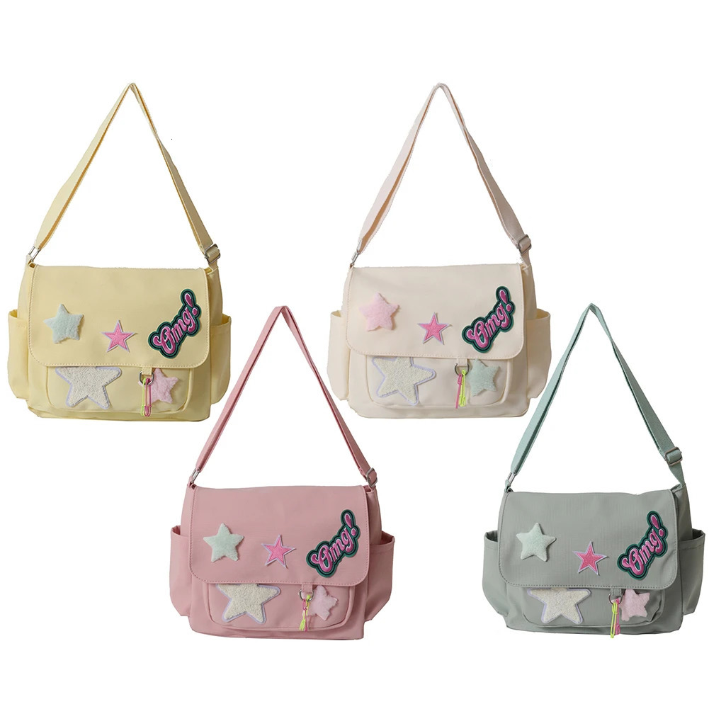 Women Cute Messenger Bag Large Capacity Canvas Lovely Shoulder Star Letter Applique Candy Color Leisure Travel Outdoor 241106