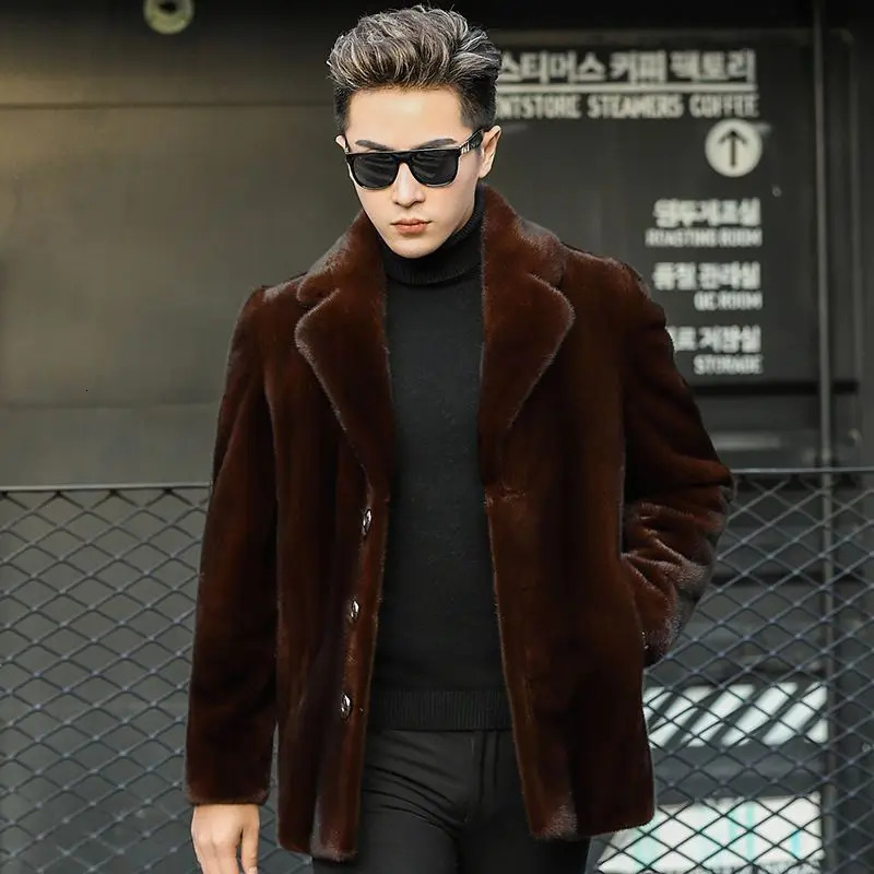 Mens mink coat full mink coat medium to long fur coat mens fur coat 241107