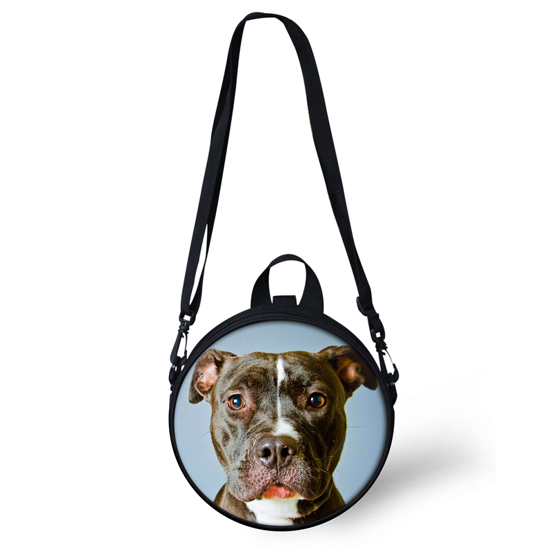 ELVISWORDS Lady Mini Round Crossbody Bag Women Pitbull Bull Dogs Printed Circle Clock Bag Shoulder Pack Purse Customize Backpack