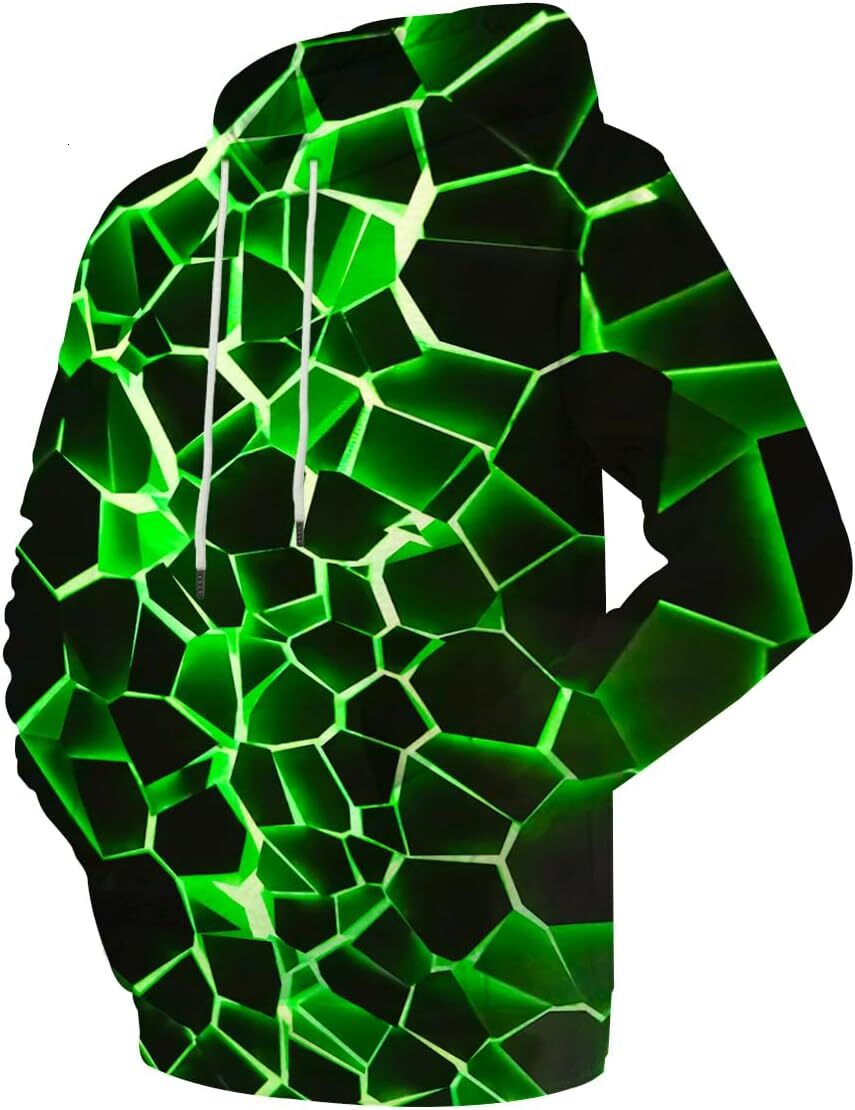Hoodie for Mens Womens Unisex Graphic Print Hoodies 3D Colorful Novelty Design Long Sleeve with Pocket Graphic Trendy green pattern