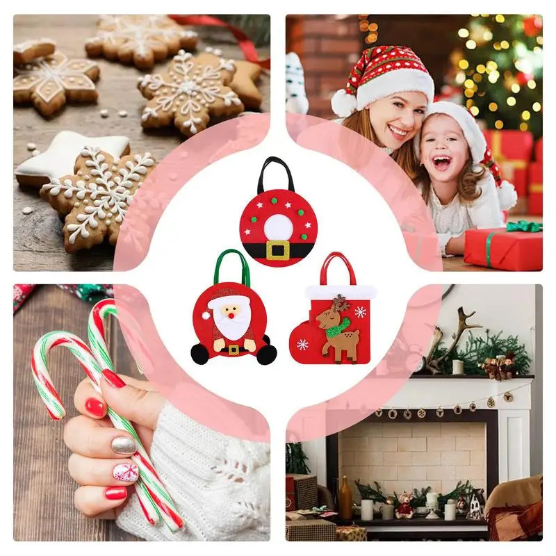 Christmas felt treatment bag childrens reusable treatment bag decorated with Santa Claus treatment bag with chocolate biscuit handle 241107