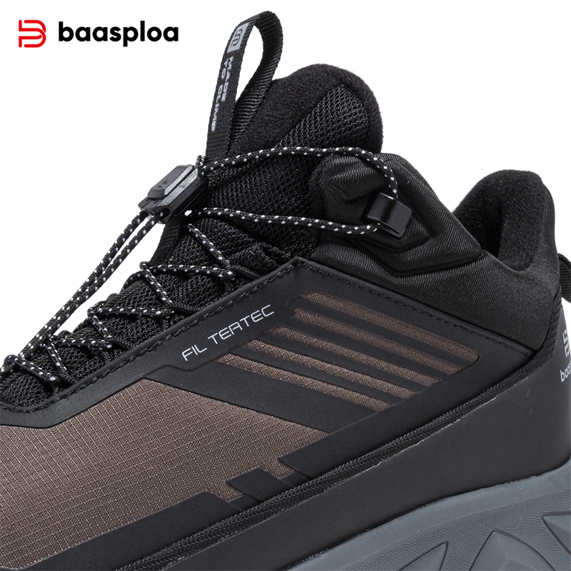 Baasploa New Men Hiking Shoes Outdoor Waterproof Resistant Non Slip Sneakers Male Casual Lightweight Plush Warm Walking Shoes