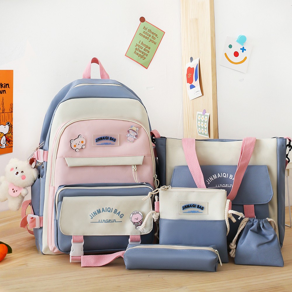 5 In 1 School Bag For Teenager Girls Boys Multifunctional Student Backpack Large Capacity Book Bags Women Schoolbag Travel Pack