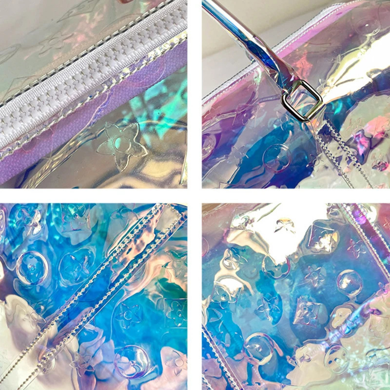 Womens travel bag leisure and fitness bag sports laser colored transparent handbag outdoor large capacity sports and fitness bag 241106