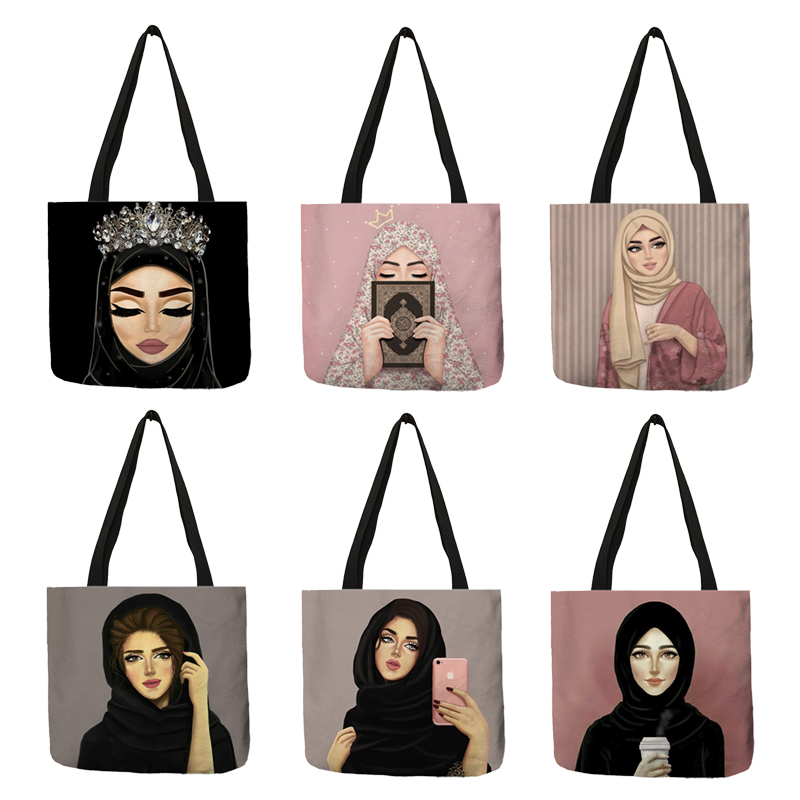 Hijab Face Muslim Women Casual Totes Large Capacity Ladies Shopping Shoulder Bags Islamic Gril Handbag Leisure Beach Travel Bag