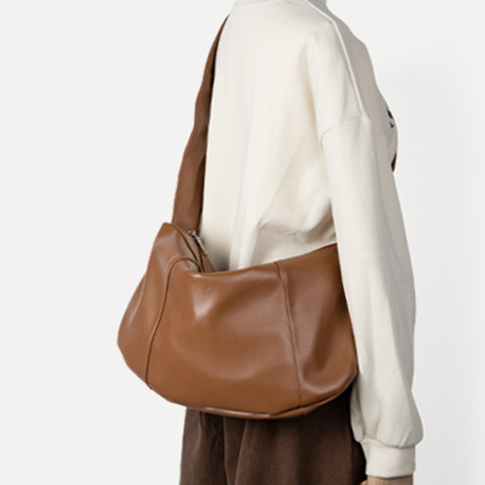 Women Pleated Dumpling Bag Large Capacity PU Drawstring Hobo Bag Stylish Crossbody Bag Adjustable Strap for Outdoor Travel