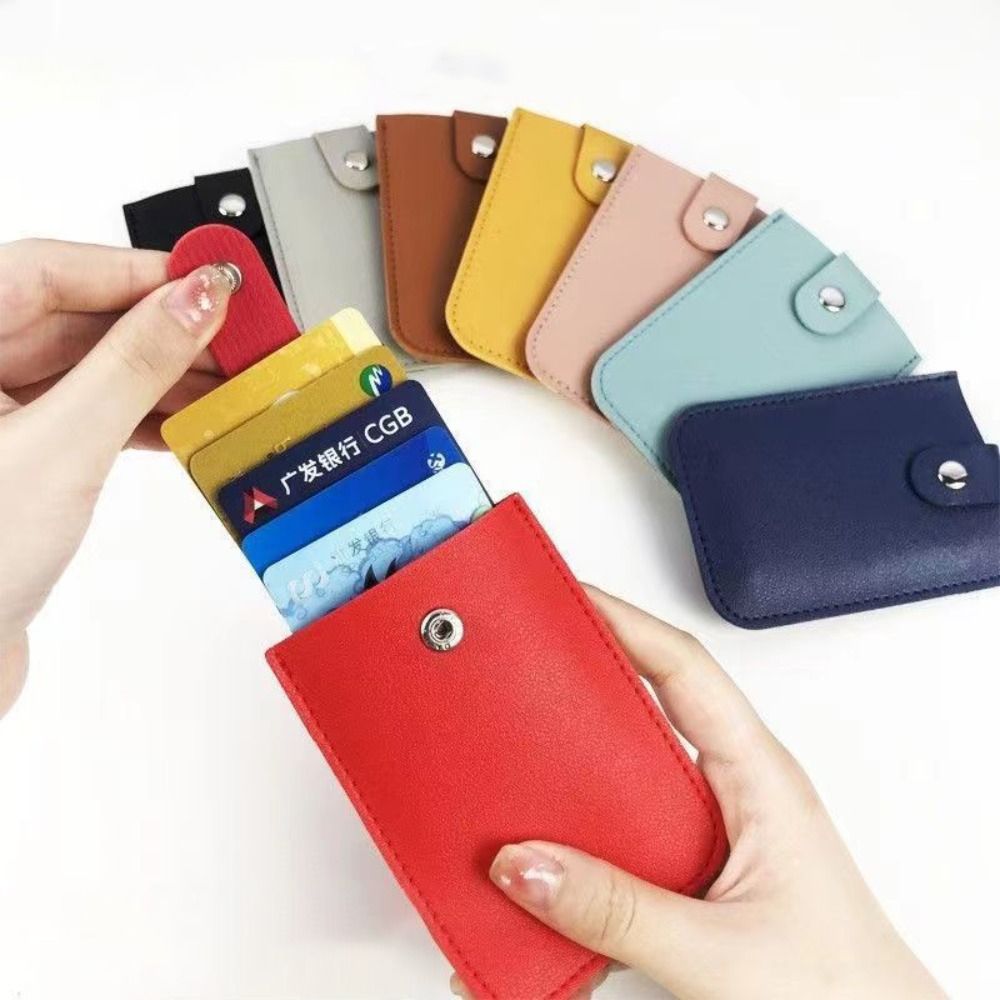 Laminated Concealed Pull-out Business Card Case 5 Card Pockets PU Leather Slim ID Card Holder Men Women Mini Wallets