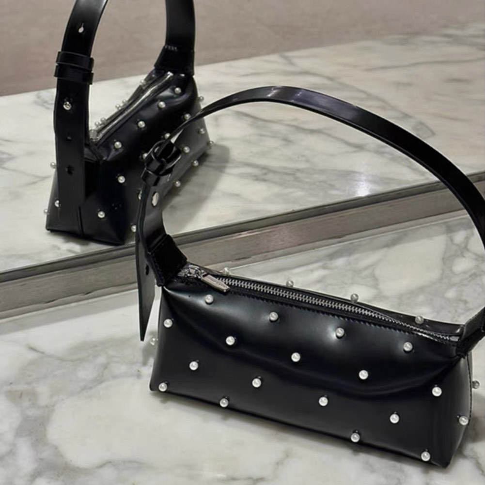Women Simple Tote Handbag Versatile Adjustable Strap Pearl Armpit Bag PU Leather Underarm Handbag Ladies Commuting Zipper Bag