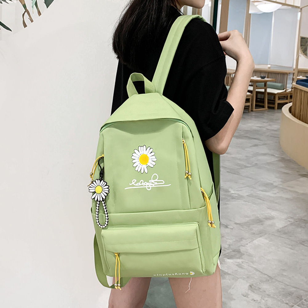 4pcs/Set School Bags Preppy Style Daisy Print Backpacks Canvas Solid Color Women Backpack Female Teen Student Schoolbag Rucksack