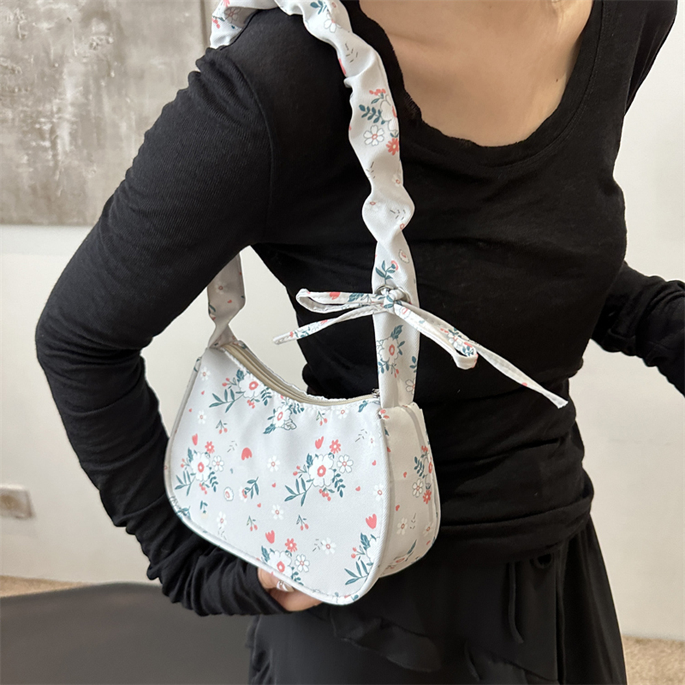 Summer Floral Tote Handbag Fashion Ruched Clutch Purse Designer Shoulder Purse with Zipper Closure for Women and Girls