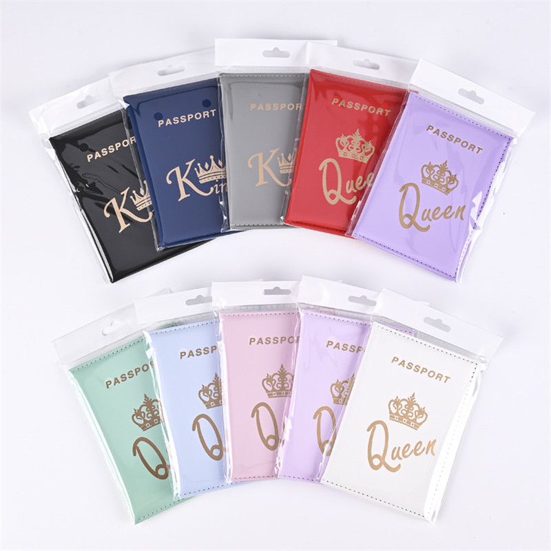Fashion King Queen Crown Print Passport Cover Women Men Travel Ticket Storage Pocket Waterproof Passport Credit Card Holder