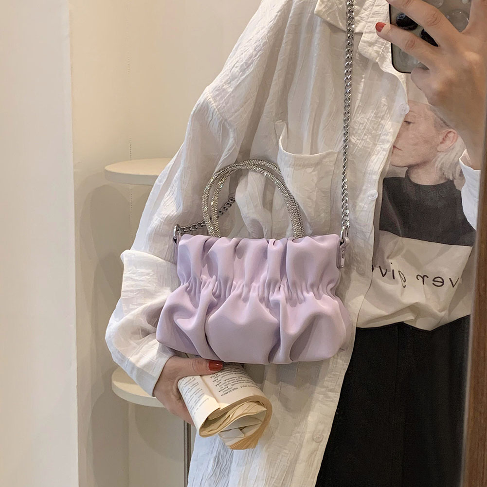 Women Evening Clutch Bag PU Leather Ruched Evening Shoulder Bag Designer Crossbody Bag with Chain for Wedding Party Prom