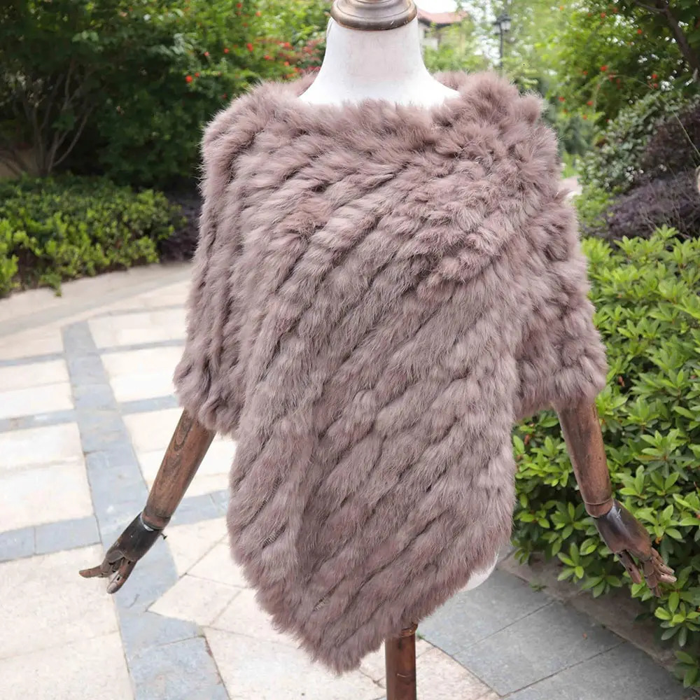 ZDFURS * Winter Knitted Natural rabbit fur Poncho Fashion Rabbit Fur Shawl Genuine Rabbit Fur warps Women Fur Poncho 241107