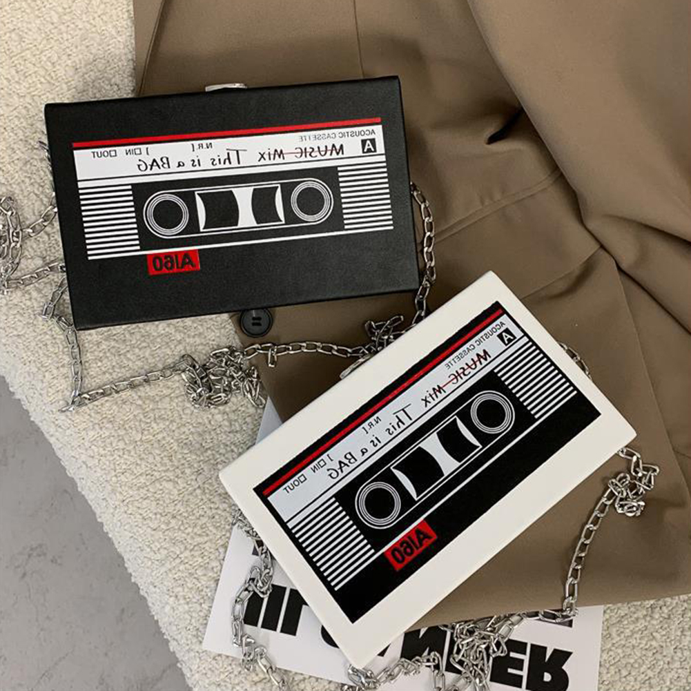 Women Cute Sling Bag Radio Shape Vintage Satchel Bag PU Leather Tape Recorder Print for Women Teen Girls
