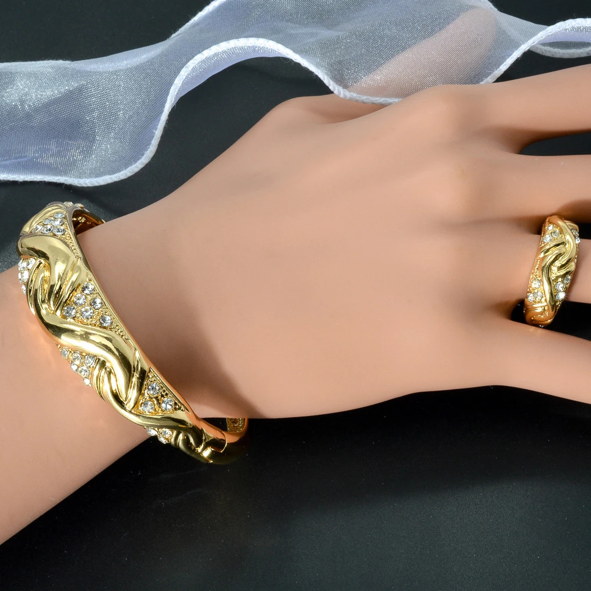 ZeaEar 4-piece/set jewelry n S-shaped necklace bracelet drawstring ring high-quality 18K gold-plated womens jewelry 241106