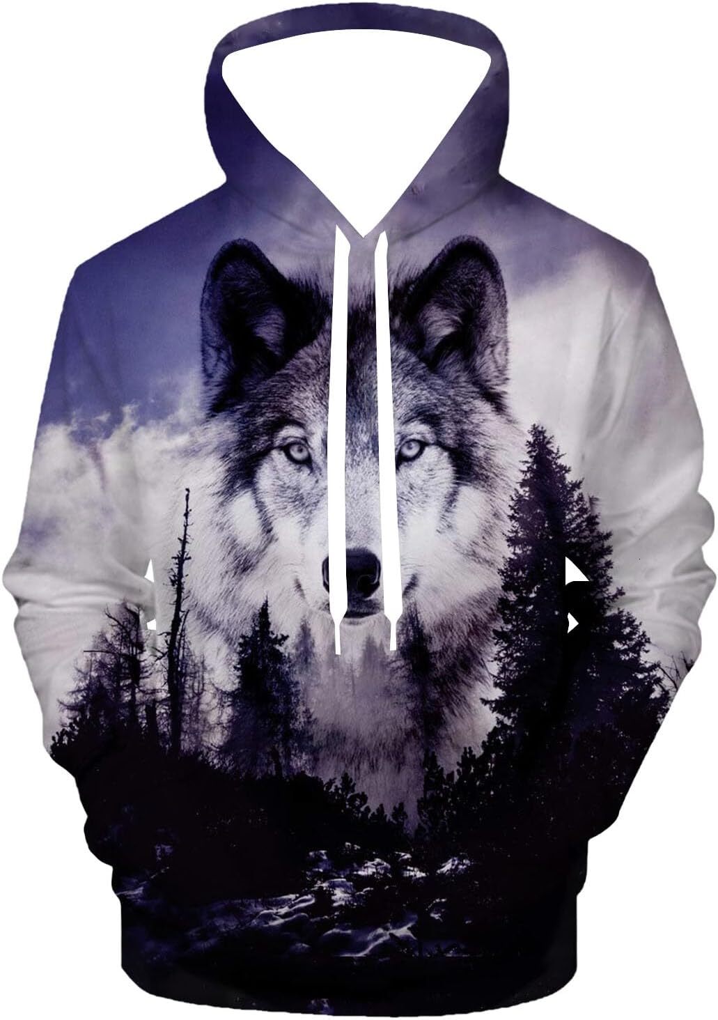 Hoodie for Mens Womens Pullover Hoodie 3D Novelty Graphic Hooded Sweatshirt Hoodies for Men Graphic Hoodies sweatshirt Trendy Wolf Pattern