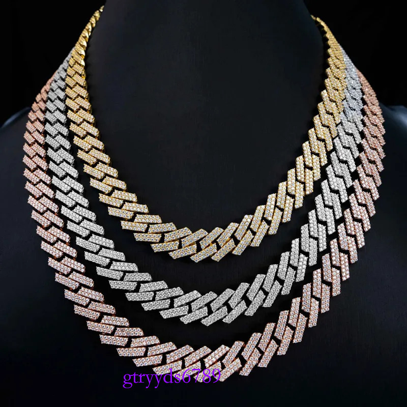 10mm 18-24inch Gold Plated S Sterg Sier Pass Test Moissanite Dia Cuban Chain Necklace Bracelet Jewelry For Men Women Nice Gift